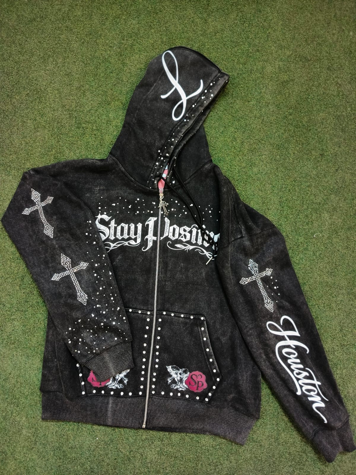 BLACK RHINESTONE ZIP HOODIE